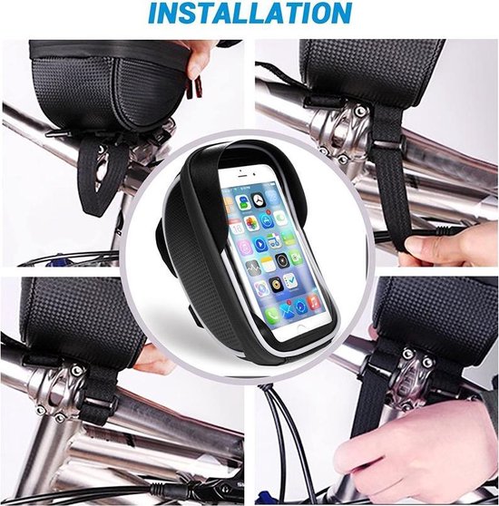 Telefoonhouder fiets – Stuurtas met opbergvak – Waterdicht – Reflecterend met zonnescherm – Zwart-Ilumina Benelux