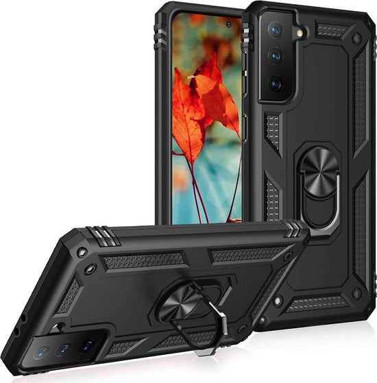 Samsung Galaxy S21 FE Hoesjes – Ring Armor Backcover – 360° Draaibare Standaard – Magneet – Zwart-Ilumina Benelux