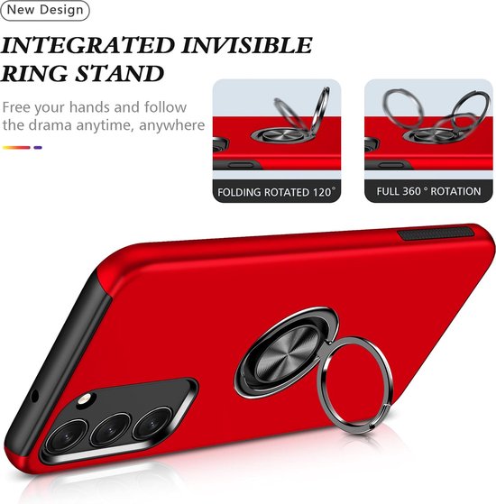 Samsung Galaxy S22 Plus Hoesjes – Hardcase Backcover met Vingerring – Anti-drop – Rood-Ilumina Benelux