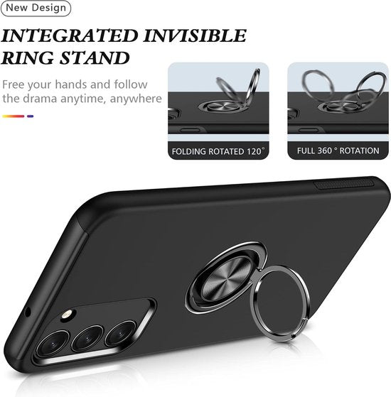 Samsung Galaxy S23 Hoesjes – Harde Backcover met Vingerring – Anti-drop – Schokbestendig – Zwart-Ilumina Benelux