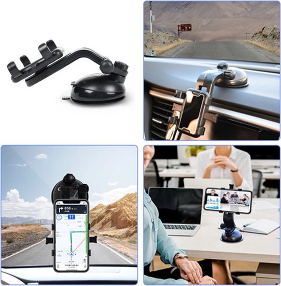 Telefoonhouder auto – Dashboard & Zuignap – 360° Draaibaar – Geschikt voor iPhone Samsung Huawei – Zwart-Ilumina Benelux