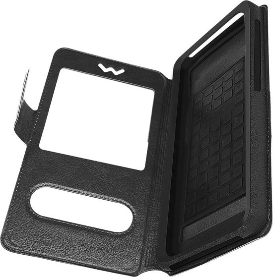Universele Smartphone Hoesjes 5,3-5,8 inch – Flipcase met Venster – Afneembaar – Zwart-Ilumina Benelux