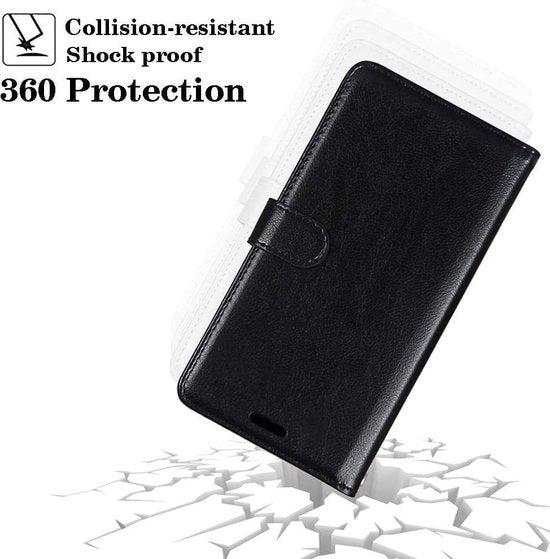 Motorola Moto G8 Play Hoesjes – Portemonnee Book Case – Pasjeshouder – Magneetsluiting – Zwart + 2x Screenprotector-Ilumina Benelux