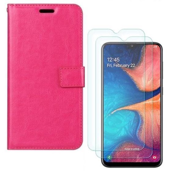 Samsung Galaxy A20E Hoesjes – Portemonnee Hoes – Pasjeshouder – 2x Gehard Glas Screenprotector – Roze-Ilumina Benelux
