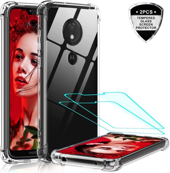 Backcover Hoesje Geschikt voor: Motorola Moto G7 en G7 Plus - Anti Shock Hybrid Case & 2X Screenprotector - Transparant