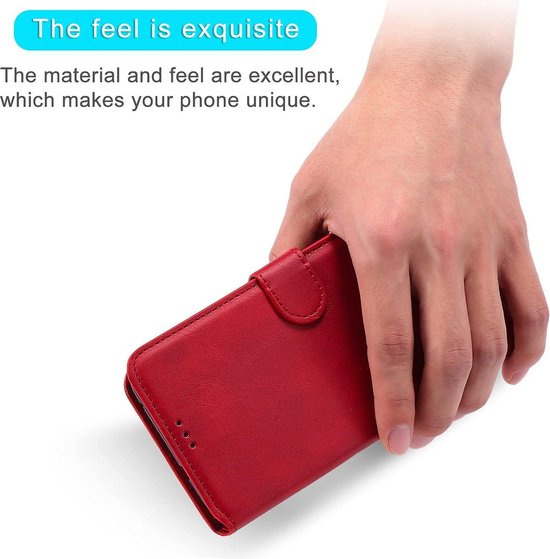 Oppo Find X3 Neo Hoesjes – Portemonnee Hoes – Pasjeshouder – Magneetsluiting – Rood + Screenprotector-Ilumina Benelux