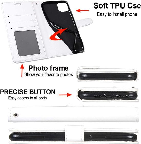 Samsung Galaxy A12 Hoesjes – Portemonnee Hoes – Pasjeshouder – Magneetsluiting – Wit-Ilumina Benelux