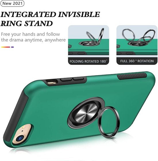 iPhone 7/8/SE 2020/2022 Hoesjes – Backcover met vingerring – Magneet – Anti-drop – Groen-Ilumina Benelux