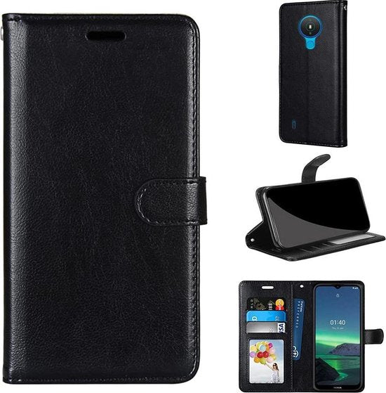Nokia 1.4 Hoesjes – Bookcase Portemonnee Hoes – Magneetsluiting & Pasjeshouder – Incl. 2x Screenprotector – Zwart-Ilumina Benelux