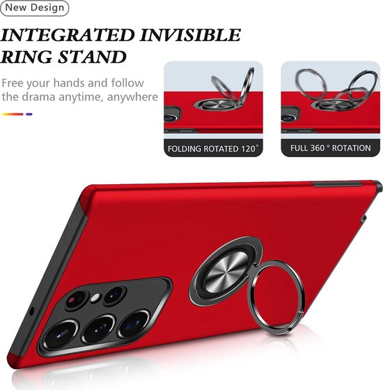 Samsung Galaxy S22 Ultra Hoesjes – Harde Backcover met Vingerring – Anti-drop – Rood-Ilumina Benelux