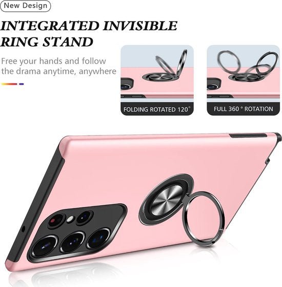 Samsung Galaxy S23 Ultra Hoesjes – Harde Backcover met Vingerring – Anti-drop – Roze-Ilumina Benelux
