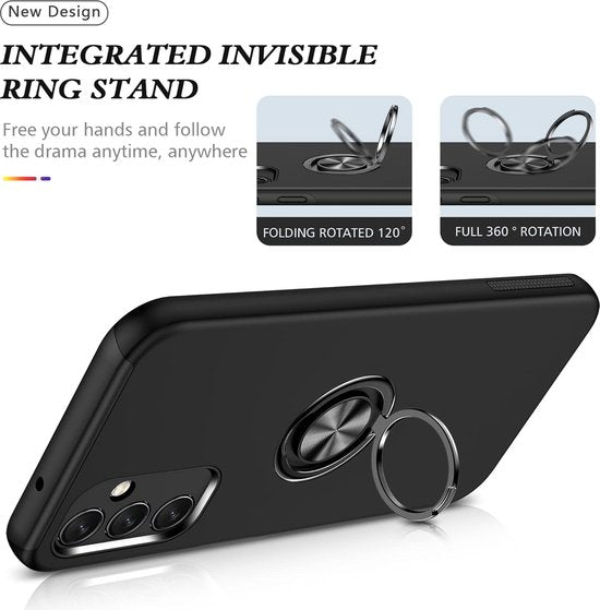 Samsung Galaxy A13 4G Hoesjes – Harde Backcover met Vingerring – Anti-drop – Zwart-Ilumina Benelux