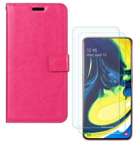 Samsung Galaxy A80 Hoesjes – Portemonnee Hoes – Pasjeshouder – 2x Gehard Glas Screenprotector – Roze-Ilumina Benelux