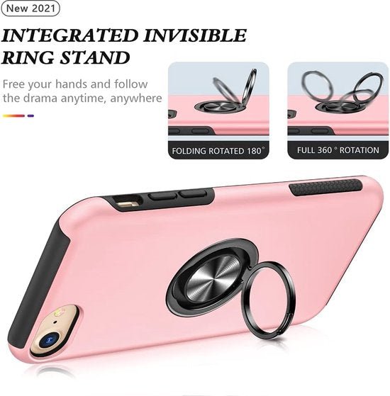 iPhone 7 Plus / 8 Plus Hoesjes – Backcover met Vingerring & Magneet – Anti-drop – Roze-Ilumina Benelux