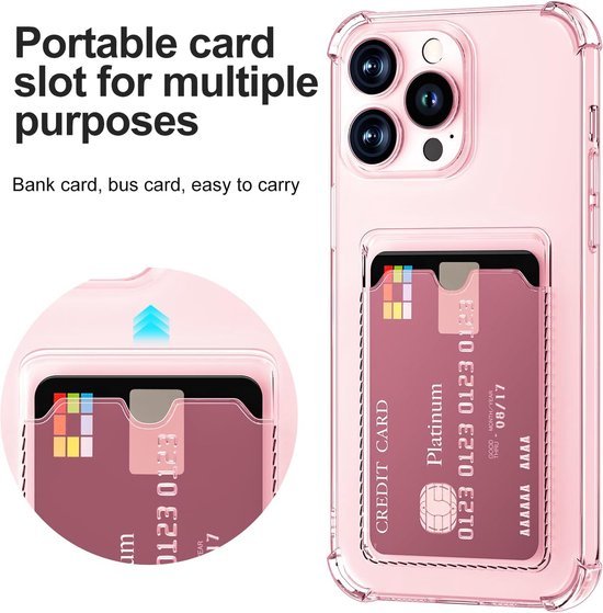 iPhone 13 Pro Hoesjes – TPU Backcover – Schokbestendig – Pasjeshouder – Roze-Ilumina Benelux