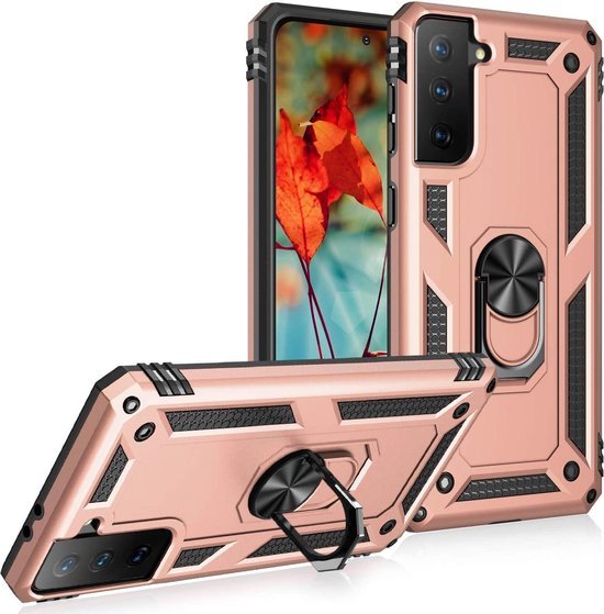 Samsung Galaxy S21 Plus Hoesjes – Anti-Shock Hybride Ring Armor Backcover – Schokbestendig – Roségoud-Ilumina Benelux