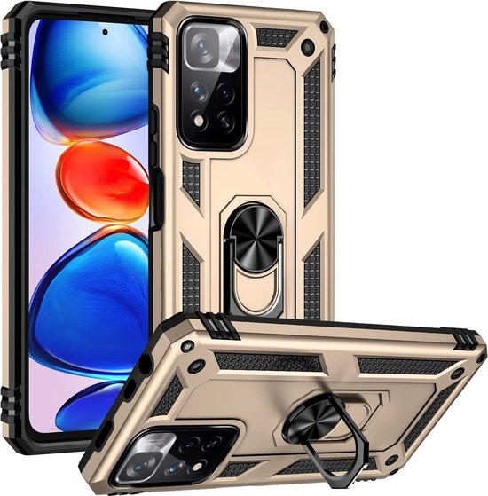 Xiaomi Redmi 10 2022 Hoesjes – Ring Armor Backcover – 360° Draaibare Standaard – Magneet – Goud-Ilumina Benelux