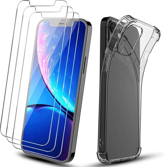 iPhone 12 Pro Hoesjes – Anti-Shock TPU Siliconen Backcover – Inclusief 3x Screenprotector Gehard Glas – Transparant-Ilumina Benelux