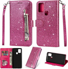 Sparkly Glitter Wallet Hoesje met Rits & Koord Geschikt voor: Samsung Galaxy M31S - Roze