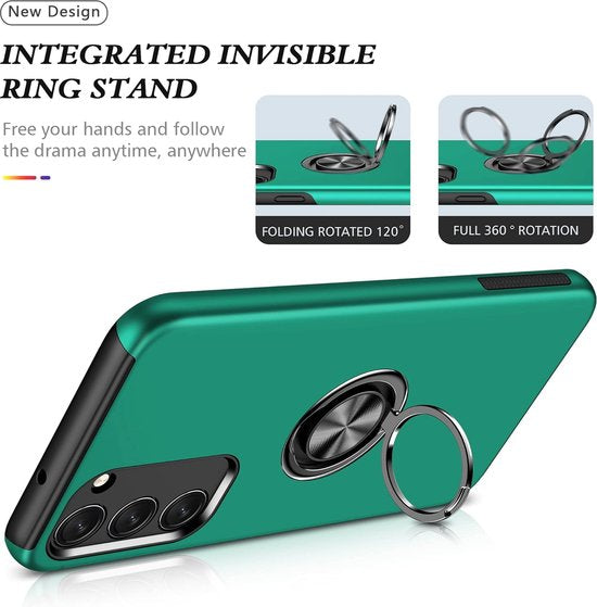 Samsung Galaxy S22 Plus Hoesjes – Harde Backcover met Vingerring – Anti-drop – Groen-Ilumina Benelux