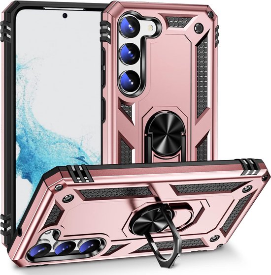 Samsung Galaxy S23 Hoesjes – Anti-Shock Hybride Backcover – Ringhouder – Armor Bescherming – Roségoud-Ilumina Benelux