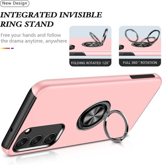 Samsung Galaxy S22 Hoesjes – Harde Backcover met Vingerring – Anti-drop – Roze-Ilumina Benelux