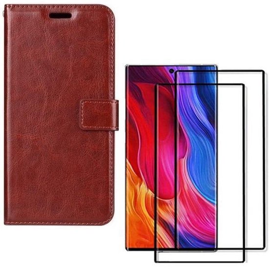 Samsung Galaxy Note 10 Plus Hoesjes – Portemonnee Hoes – Magneetsluiting – 2x Gehard Glas Screenprotector – Bruin-Ilumina Benelux