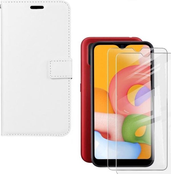 Samsung Galaxy M10 Hoesjes – Portemonnee Hoes – Pasjeshouder – 2x Gehard Glas Screenprotector – Wit-Ilumina Benelux
