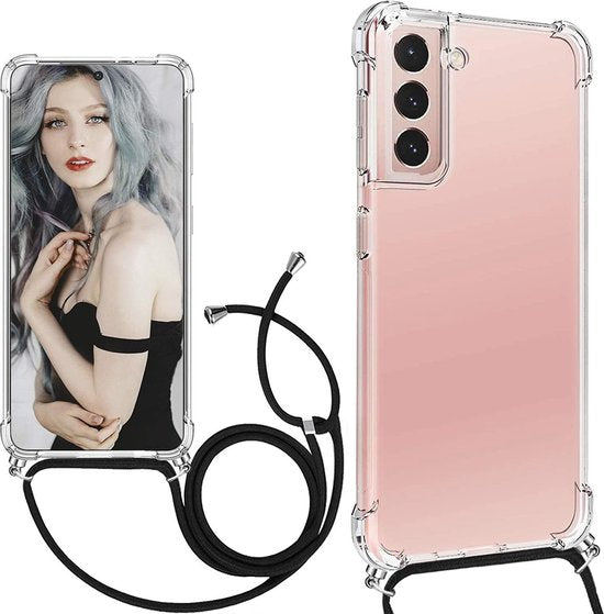 Samsung Galaxy S21 Hoesjes – Backcover met Koord – Schokbestendig – Schouder/Nek Draagriem – Zwart-Ilumina Benelux