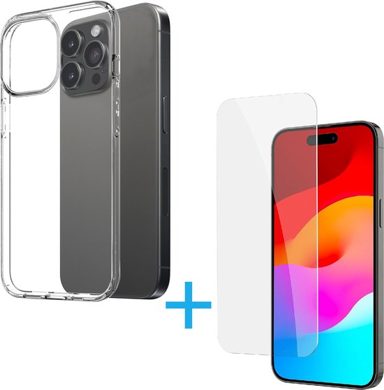 iPhone 16 Pro Max Hoesjes – Soft Silicone Backcover – Transparant – Incl. Screenprotector Gehard Glas – Anti-kras-Ilumina Benelux