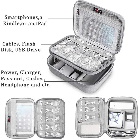 BUBM Hard Shell Kabel Organizer – Elektronica Opbergtas – Accessoiretas voor iPhone, iPad, Tablet, Opladers, Kabels, USB-Sticks & Geheugenkaarten – Grijs-Ilumina Benelux