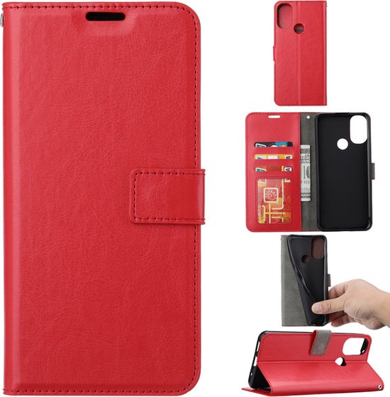 Motorola Moto E20/E30/E40 Hoesjes – Portemonnee Book Case – Pasjeshouder – Magneetsluiting – Rood-Ilumina Benelux