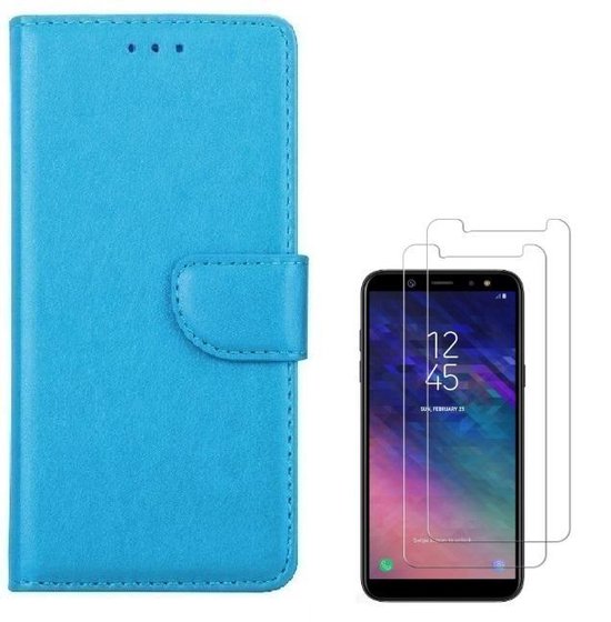 hoesje Geschikt voor: Samsung Galaxy A6 + Plus 2018 Portemonnee Turquoise met 2x Glas Screenprotector