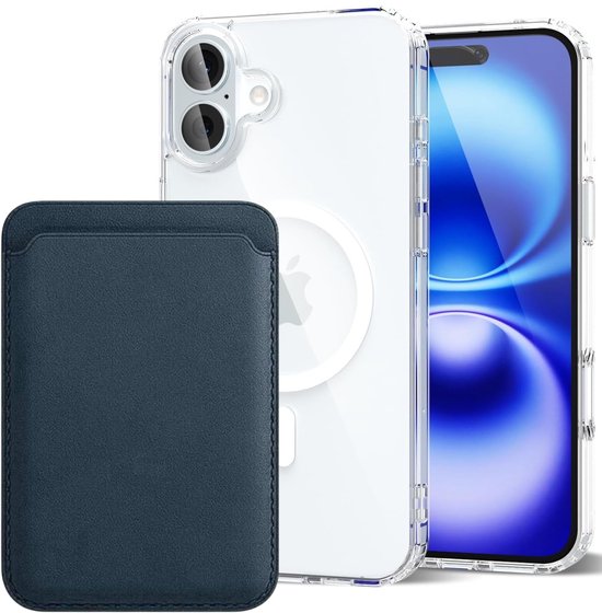 iPhone 16 Hoesjes – Anti-Shock Backcover met MagSafe – Magnetische Pasjeshouder – GroenBlauw-Ilumina Benelux