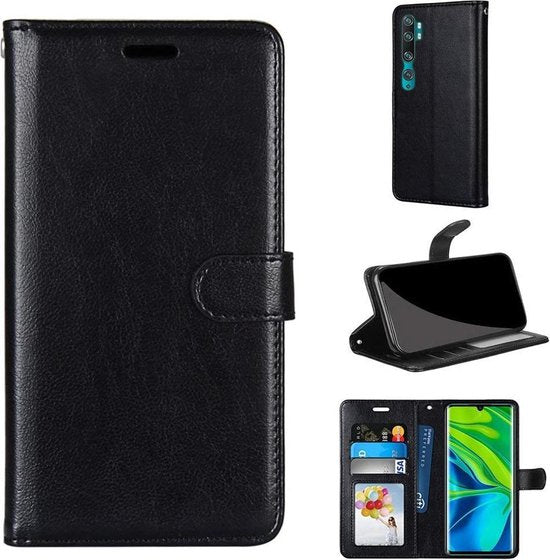 Xiaomi Mi Note 10 Pro Hoesjes – Portemonnee Book Case – Pasjeshouder – 2x Screenprotector Gehard Glas – Zwart-Ilumina Benelux