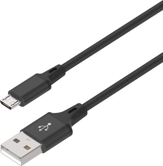 Micro USB Oplaadkabel – Geschikt voor Android & PS4 Controller – Nylon Gevlochten – 1 Meter – Zwart