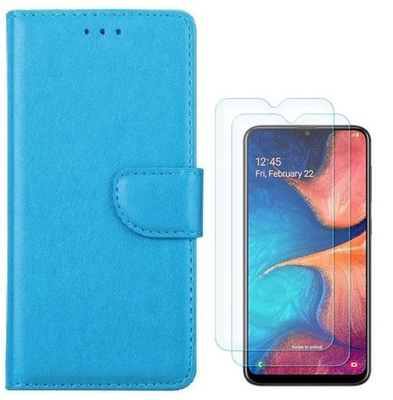 hoesje Geschikt voor: Samsung Galaxy M20 Portemonnee Turquoise met 2x Glas Screenprotector