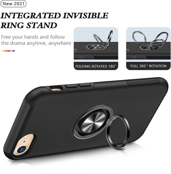 iPhone 7/8/SE 2020/2022 Hoesjes – Backcover met Vingerring & Magneet – Anti-drop – Zwart-Ilumina Benelux