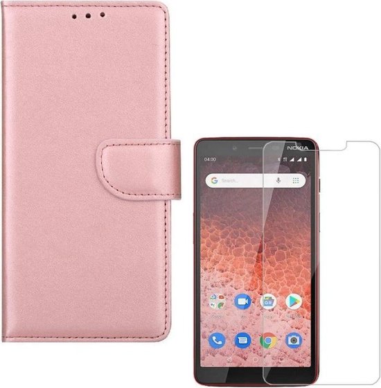 Nokia 1 Plus Hoesjes – Portemonnee Hoes – Pasjeshouder – 2x Screenprotector – Roségoud-Ilumina Benelux