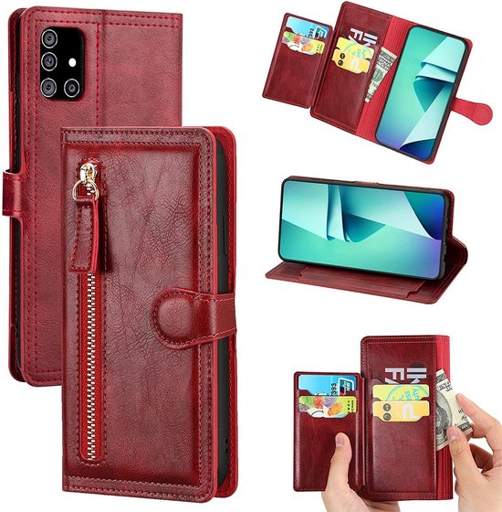 Premium Vintage Wallet Hoesje Geschikt voor Samsung Galaxy A52s 5G / A52 5G - Rood