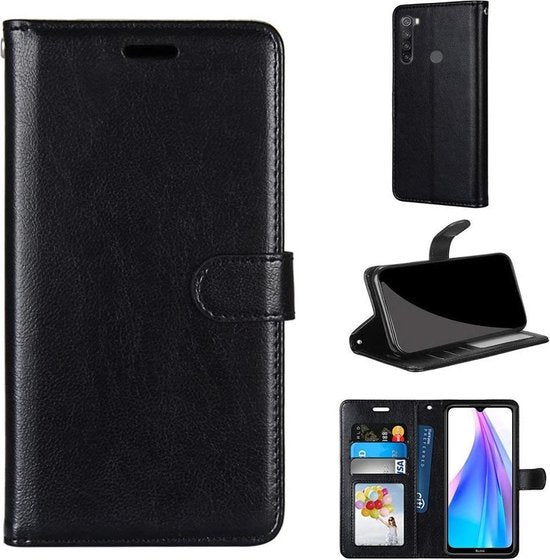Xiaomi Redmi Note 8T Hoesjes – Portemonnee Book Case – Pasjeshouder – 2x Gehard Glas Screenprotector – Zwart-Ilumina Benelux