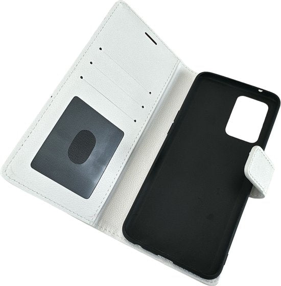 Oppo Reno 7 5G Hoesjes – Portemonnee Bookcase – Pasjeshouder – 2 Pack Screenprotector Gehard Glas – Wit-Ilumina Benelux