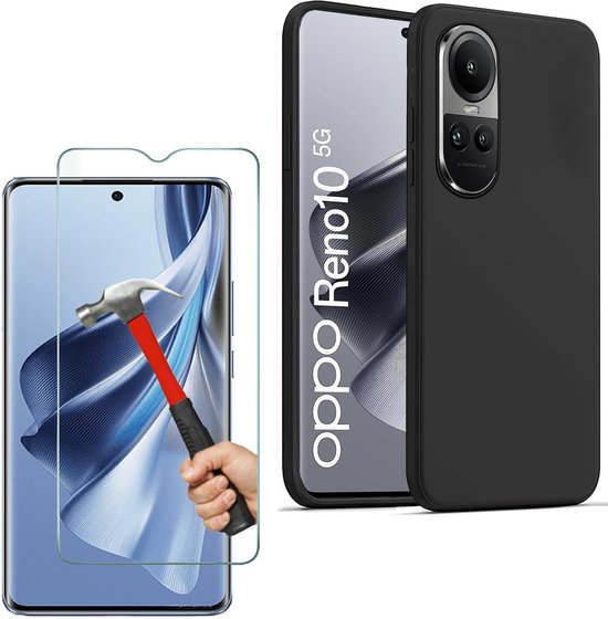 OPPO Reno 10 Hoesjes – TPU Siliconen Backcover – Soft Case – Incl. Gehard Glas Screenprotector – Zwart-Ilumina Benelux
