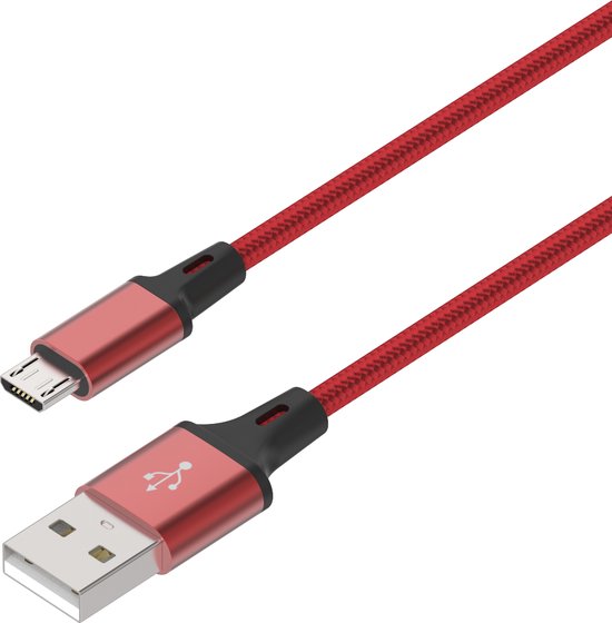 Micro USB Oplaadkabel – Geschikt voor Samsung Galaxy/PS4 Controller/Huawei/Kindle/Nokia/Sony/LG/Xiaomi – Nylon Gevlochten 1M – Rood-USB-Kabels-Ilumina Benelux