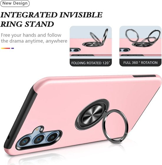Samsung Galaxy A25 Hoesjes – Harde Backcover met Vingerring – Anti-drop – Roze-Ilumina Benelux