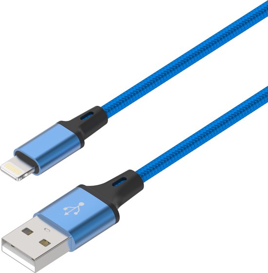 Oplaadkabel – Lightning kabel – Nylon gevlochten – 1 Meter – Geschikt voor iPhone 14/13/12/11/XS/XR/8/7/6/SE – Blauw