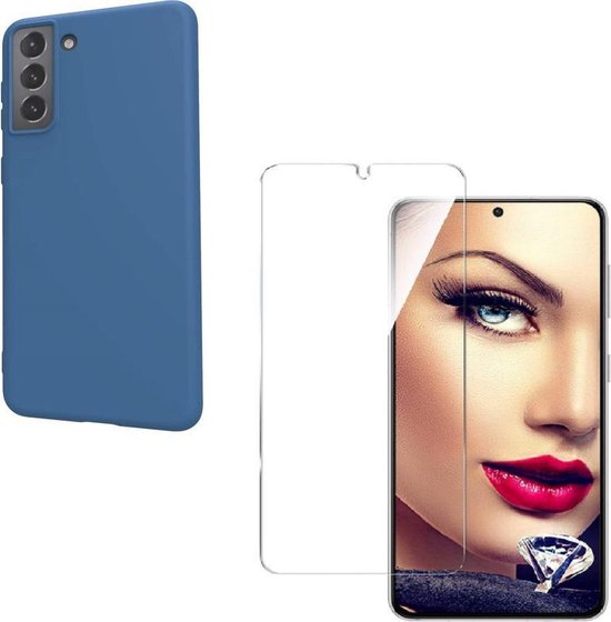 Samsung Galaxy S21 Hoesjes – Liquid Siliconen Backcover – Soft Touch Flexibel – Inclusief Screenprotector – Azuurblauw-Ilumina Benelux