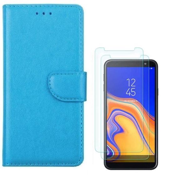 Samsung Galaxy J4 2018 Hoesjes – Portemonnee Hoes – Pasjeshouder – 2x Gehard Glas Screenprotector – Turquoise-Ilumina Benelux