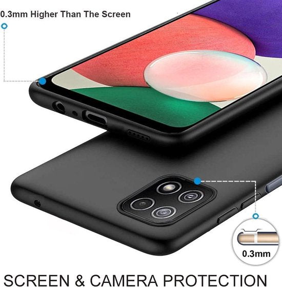 Samsung Galaxy A22 5G Hoesjes – Siliconen Backcover + 2x Screenprotector – Gehard Glas – Zwart-Ilumina Benelux