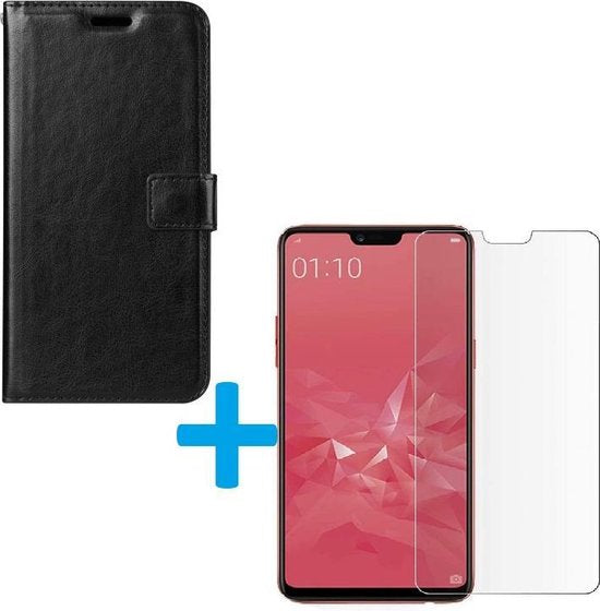 OPPO A5 2020 Hoesjes – Portemonnee Hoes – Pasjeshouder – Magneetsluiting – Zwart + 2x Screenprotector-Ilumina Benelux